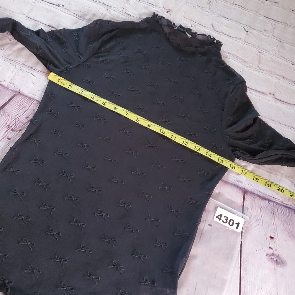 American Eagle Long Sleeves Mock-Neck Mesh Bow Blouse Sheer Goth Fairy Witchy M - Picture 8 of 10